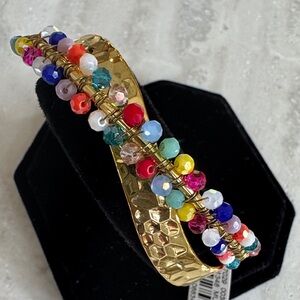 Neiman Marcus Gold-Tone Bangle with Multicolor Faceted Beads - NWT